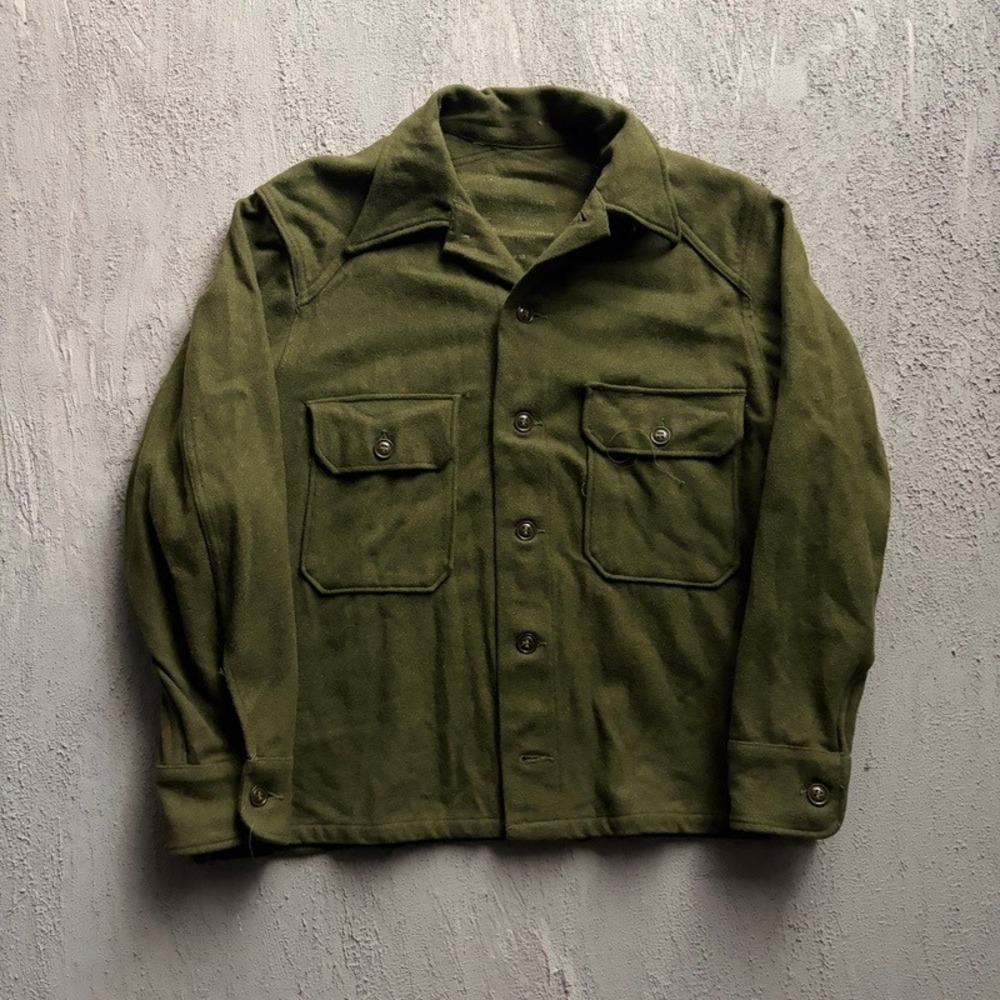 Vintage US Military OG-108 Wool Field Shirt Medium Green 1950s Korean War Era